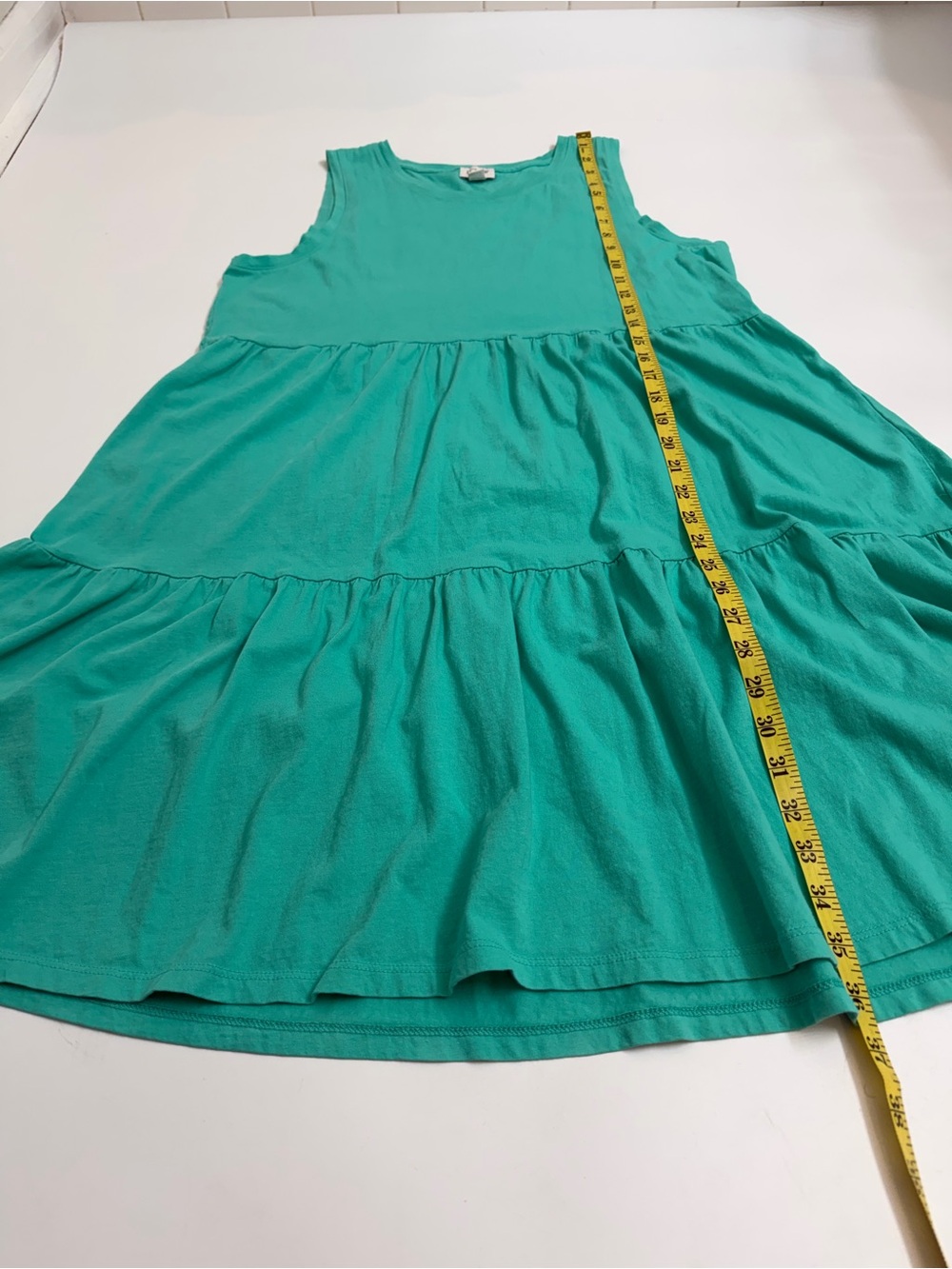 J.Crew NWOT Re-Imagined Aqua Tiered Swing Dress Medium 100% Cotton Sleeveless‎ - Picture 9 of 10